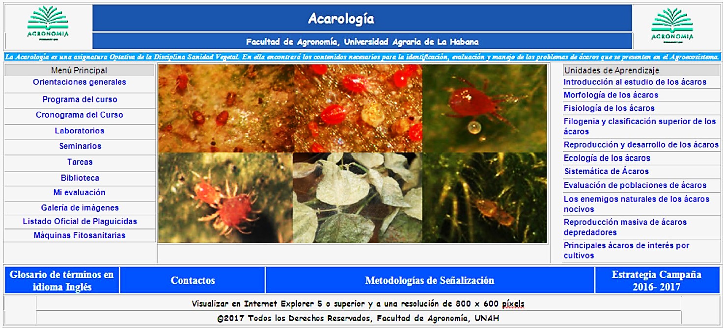 Página inicial de la asignatura optativa Acarología.